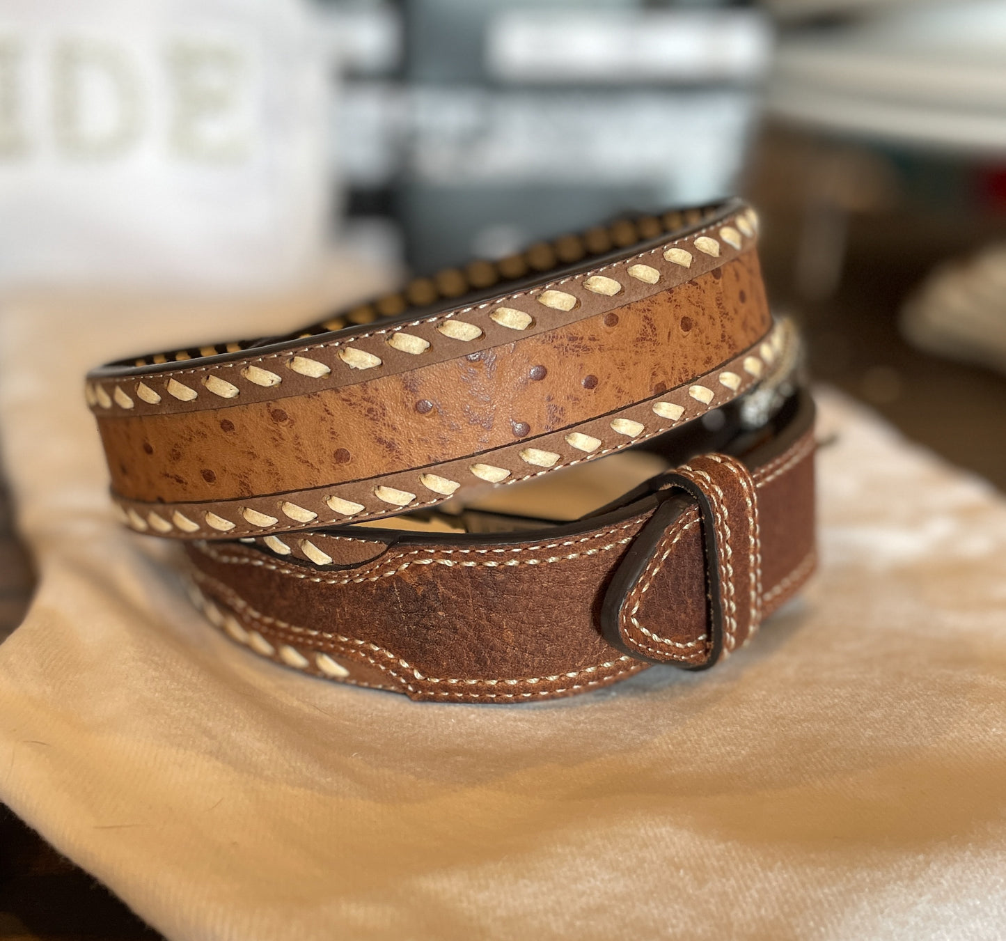 Buckstitch Ostrich 1 1/2” Belt
