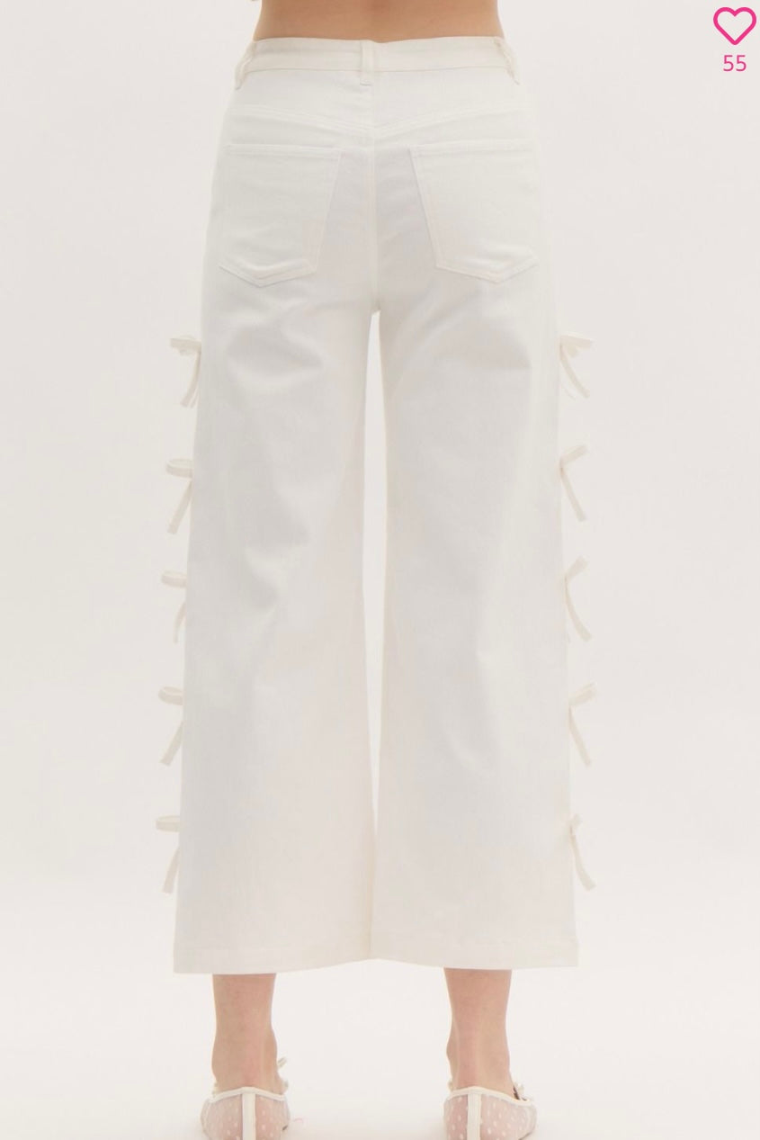 White Bow Cropped Denim