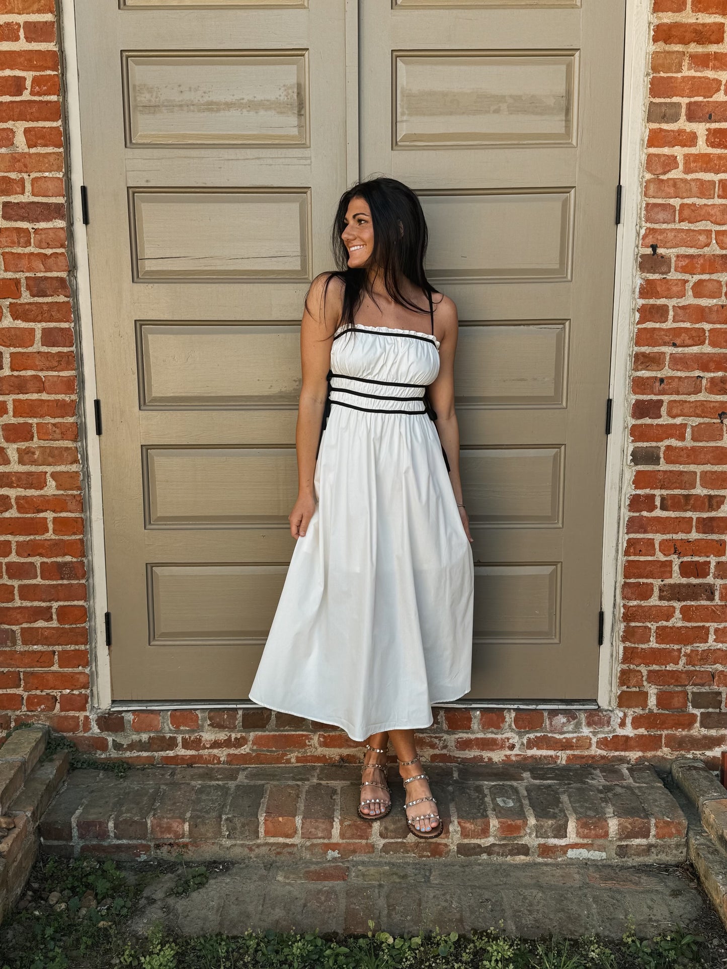 Cream & Black Contrasting Midi Dress