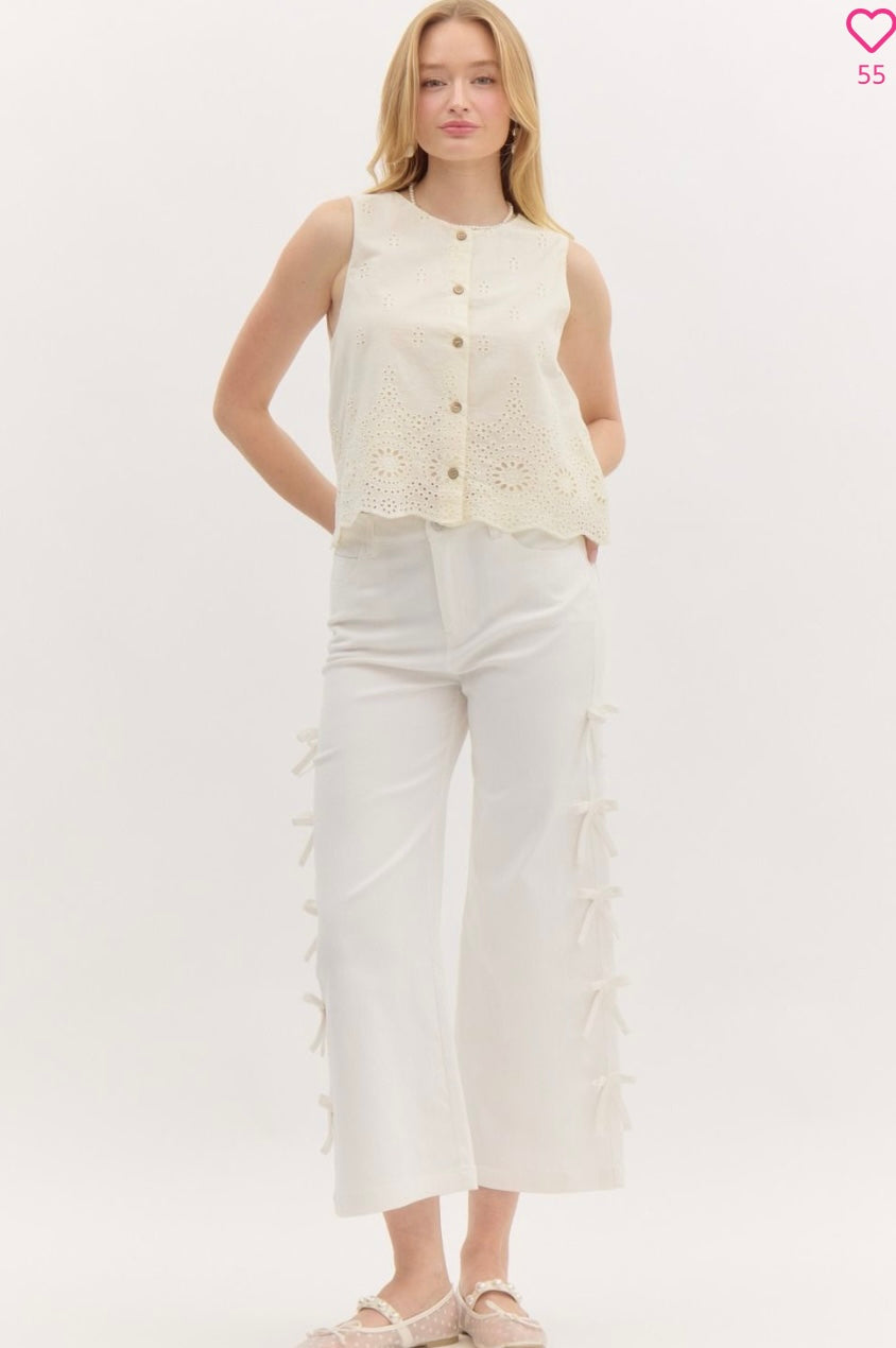 White Bow Cropped Denim
