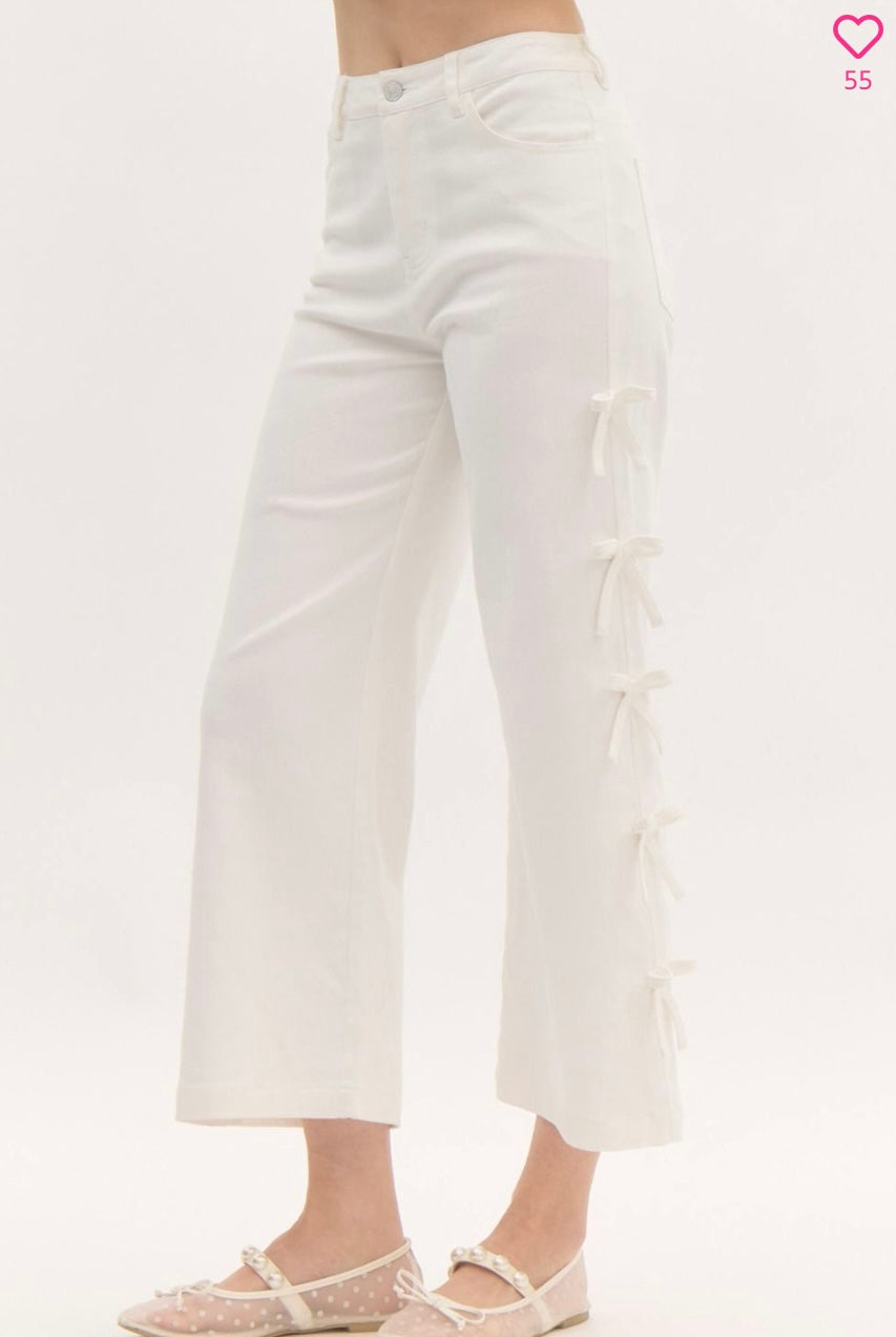White Bow Cropped Denim