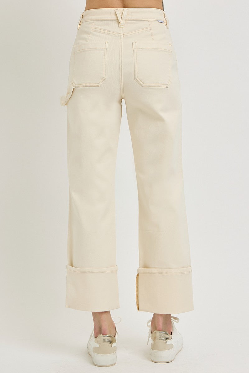 Risen Ivory High Rise Wide Straight Cuff Denim
