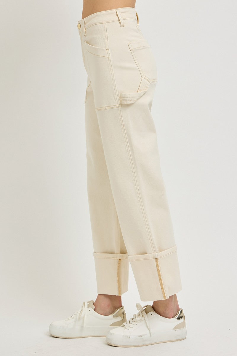 Risen Ivory High Rise Wide Straight Cuff Denim