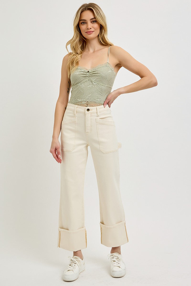 Risen Ivory High Rise Wide Straight Cuff Denim