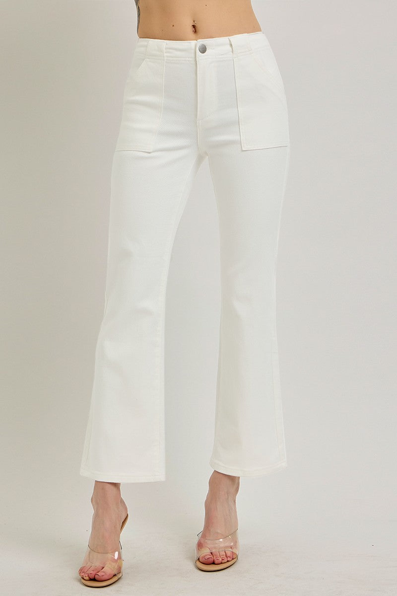Risen White Ankle Flare Denim