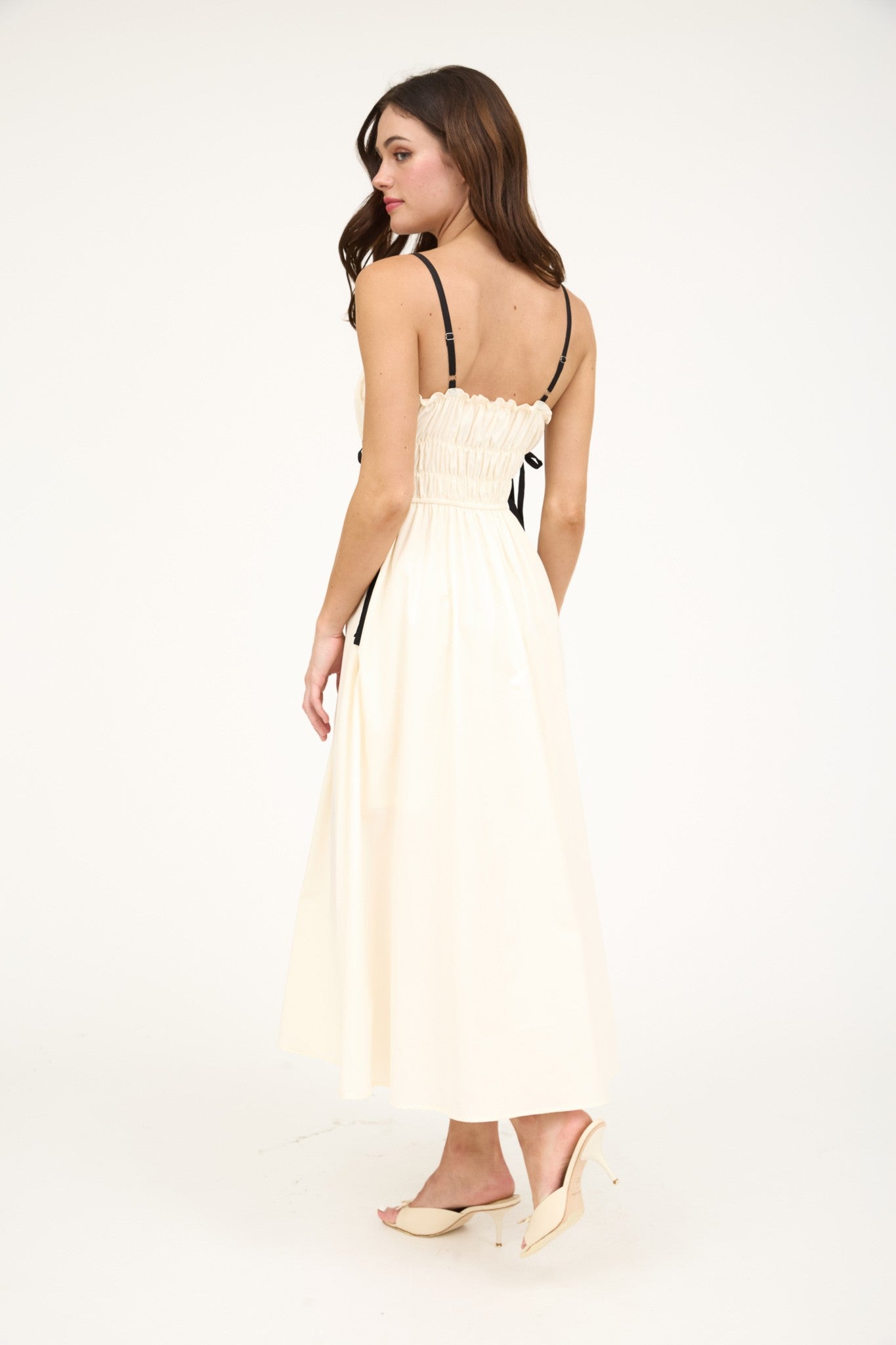 Cream & Black Contrasting Midi Dress