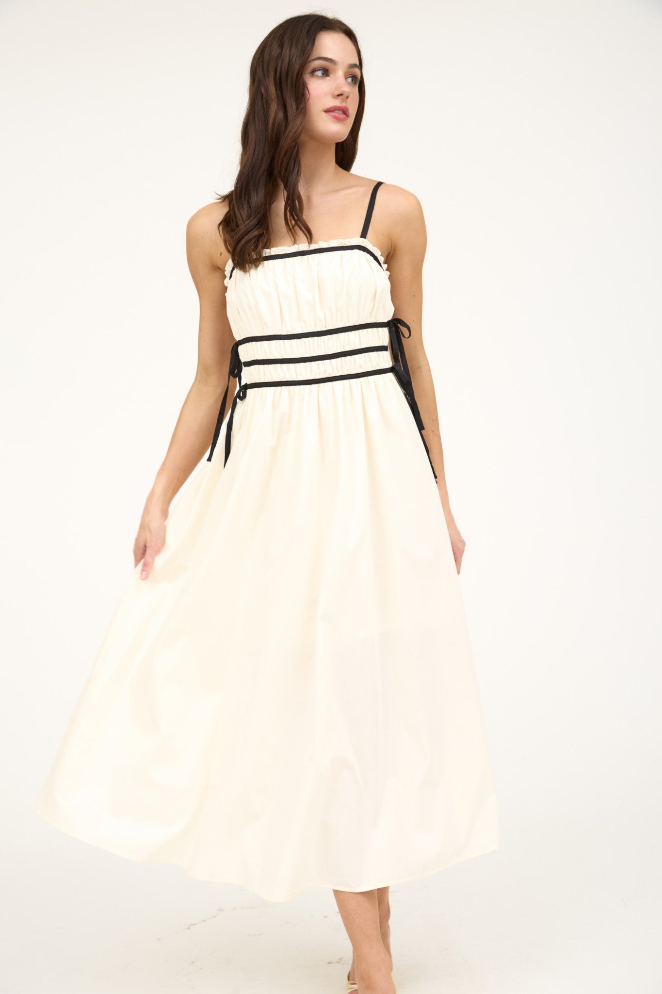 Cream & Black Contrasting Midi Dress