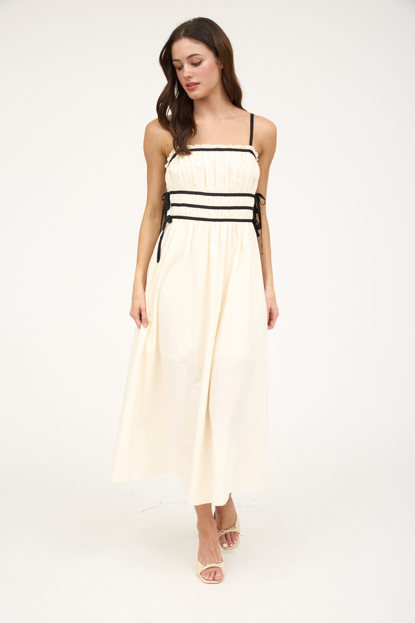 Cream & Black Contrasting Midi Dress