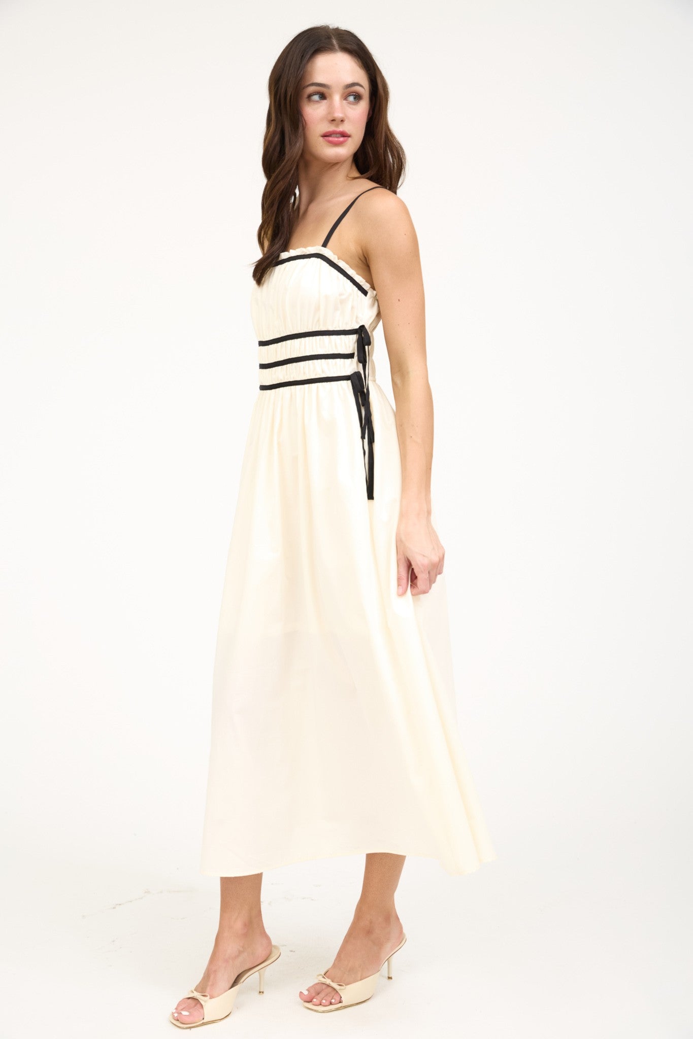 Cream & Black Contrasting Midi Dress
