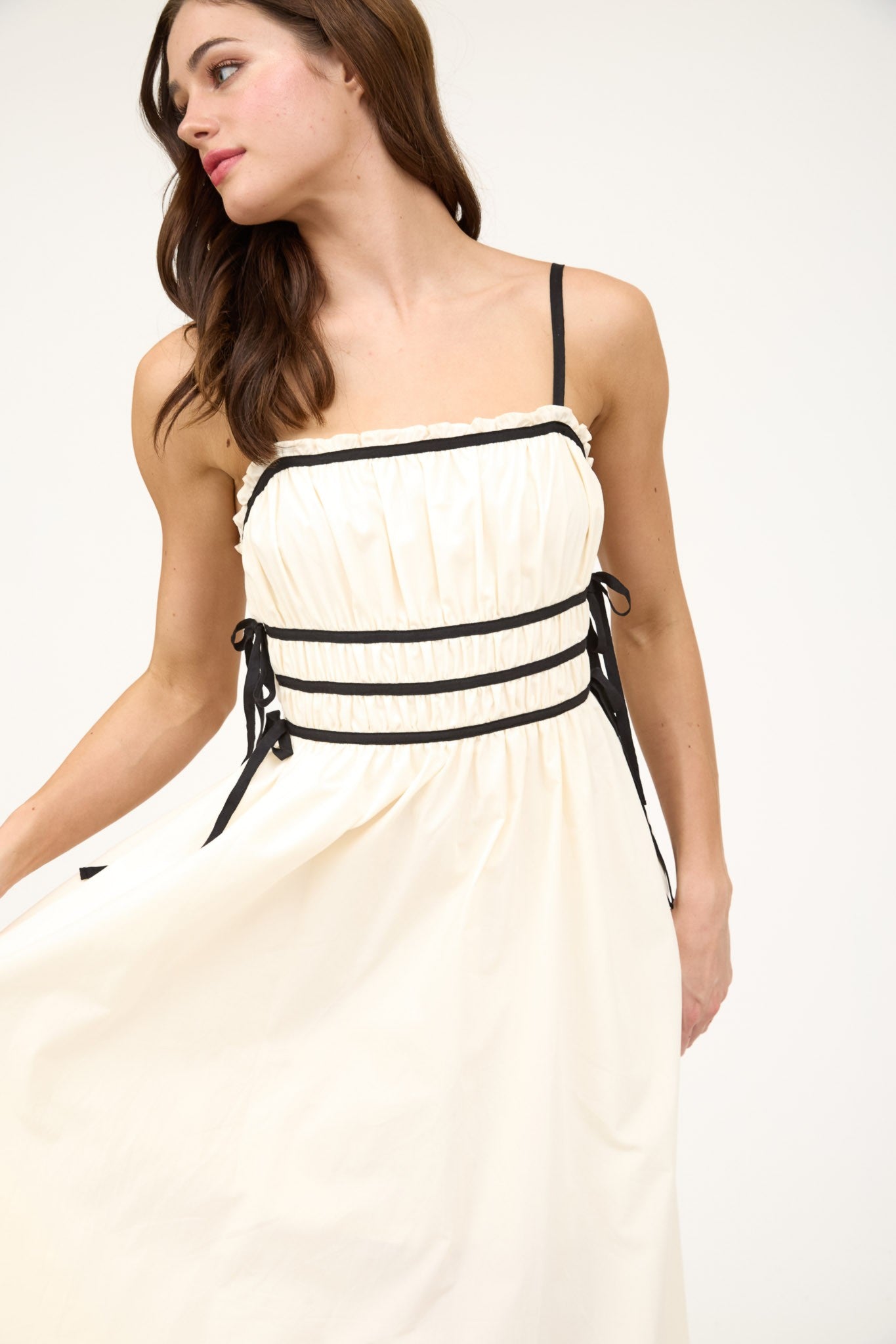 Cream & Black Contrasting Midi Dress