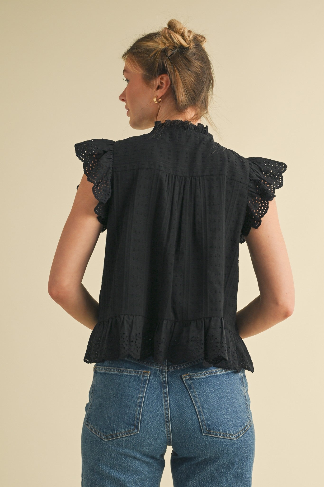 Black Eyelet Ruffle Blouse