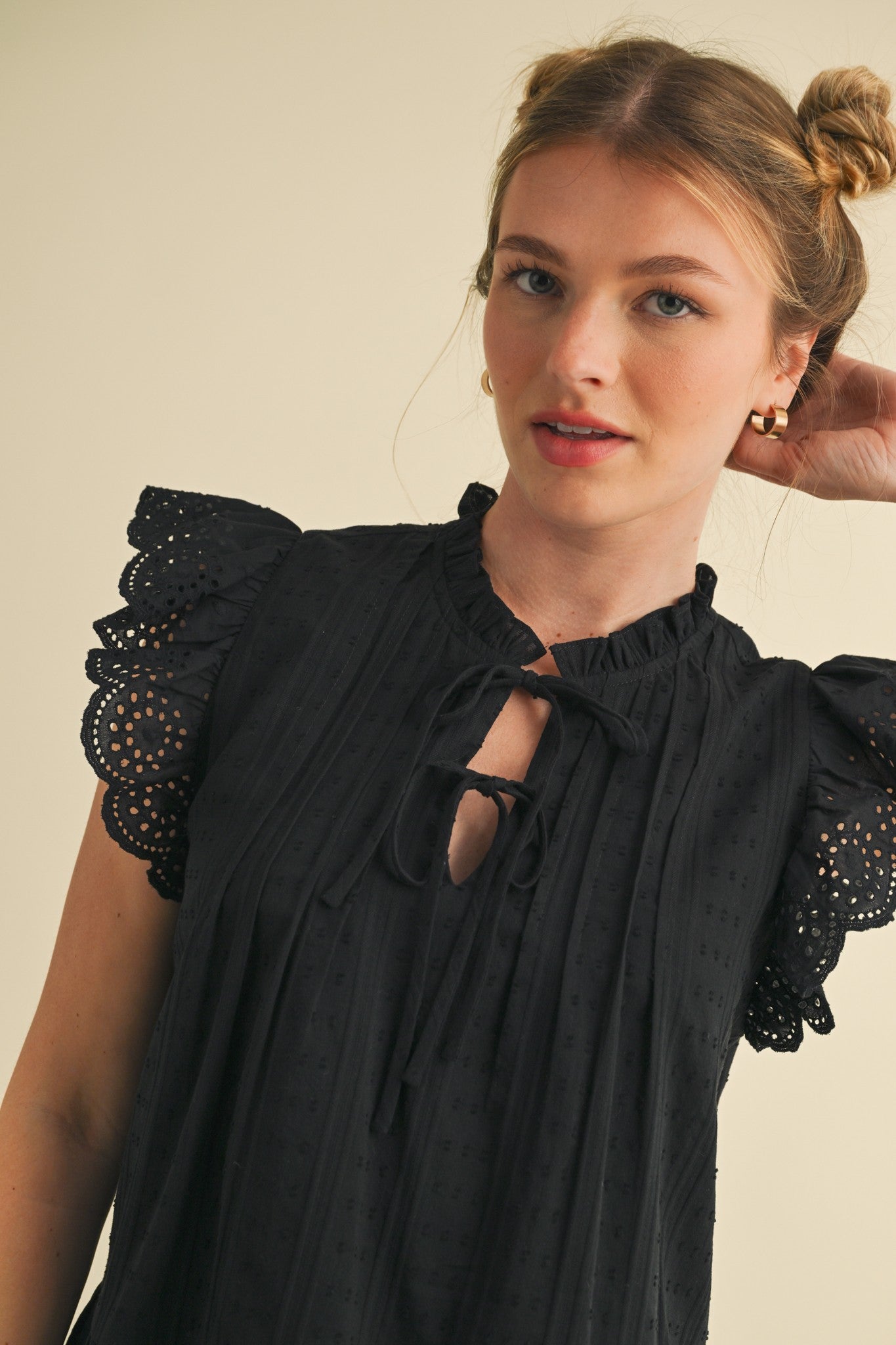 Black Eyelet Ruffle Blouse