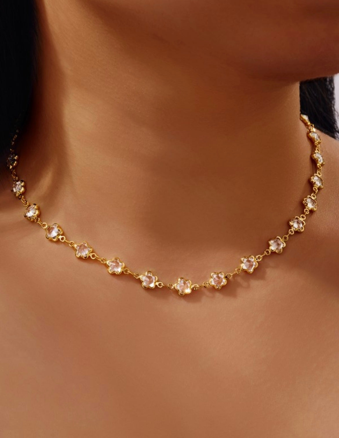 Clear Floral & Gold Necklace