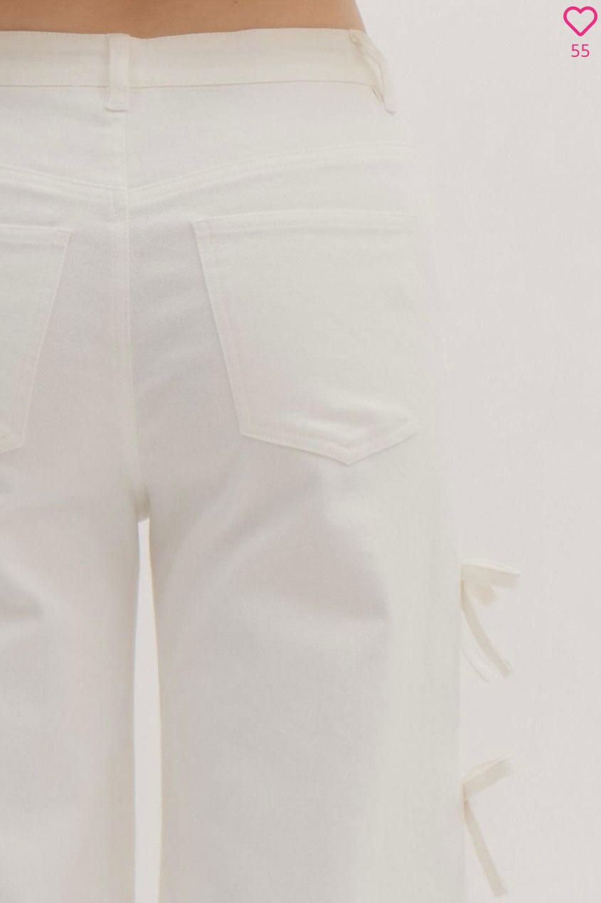 White Bow Cropped Denim