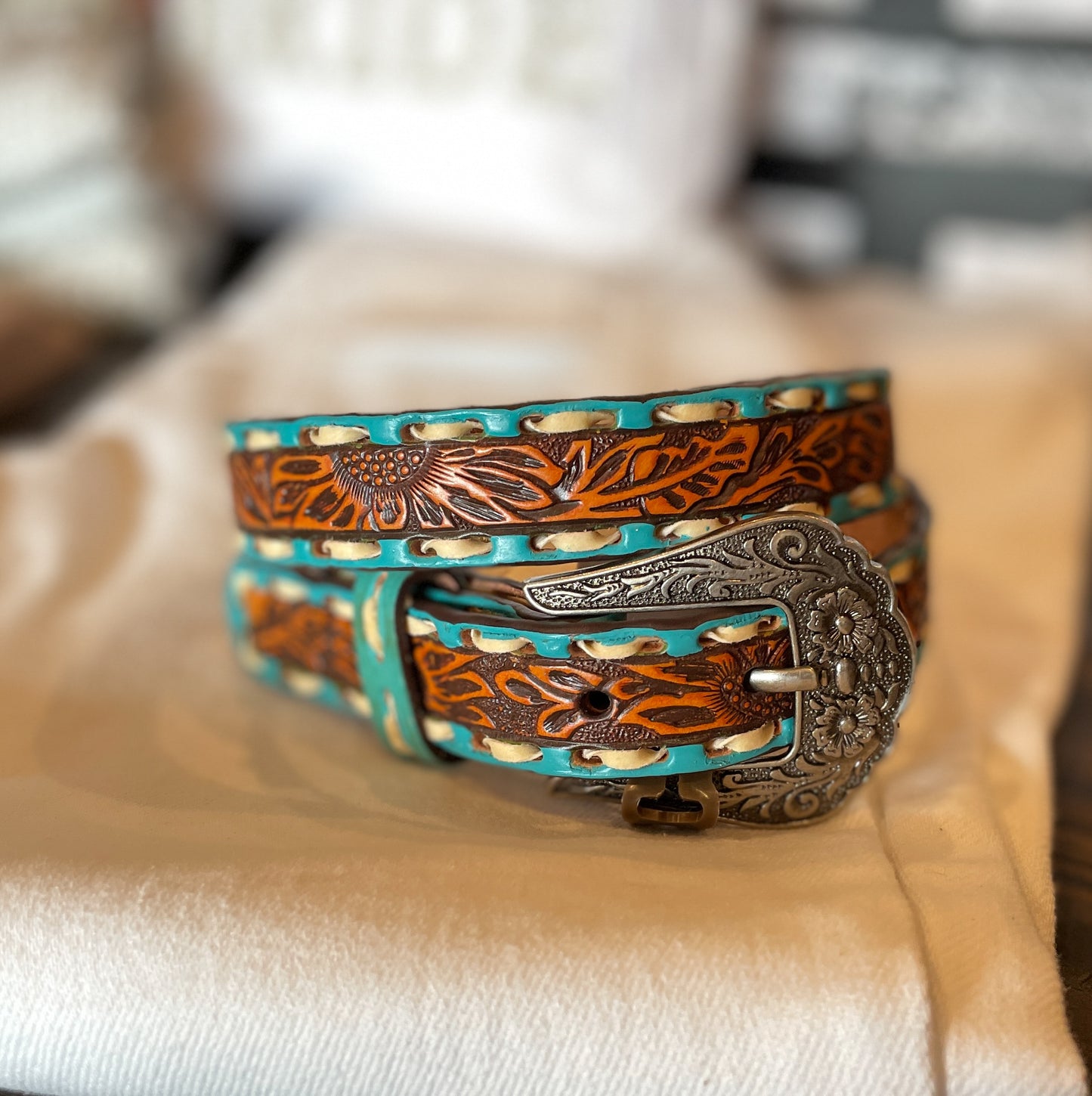 Tooled Turquoise 1” Belt