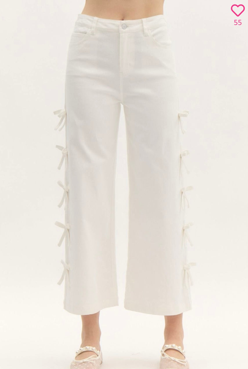 White Bow Cropped Denim