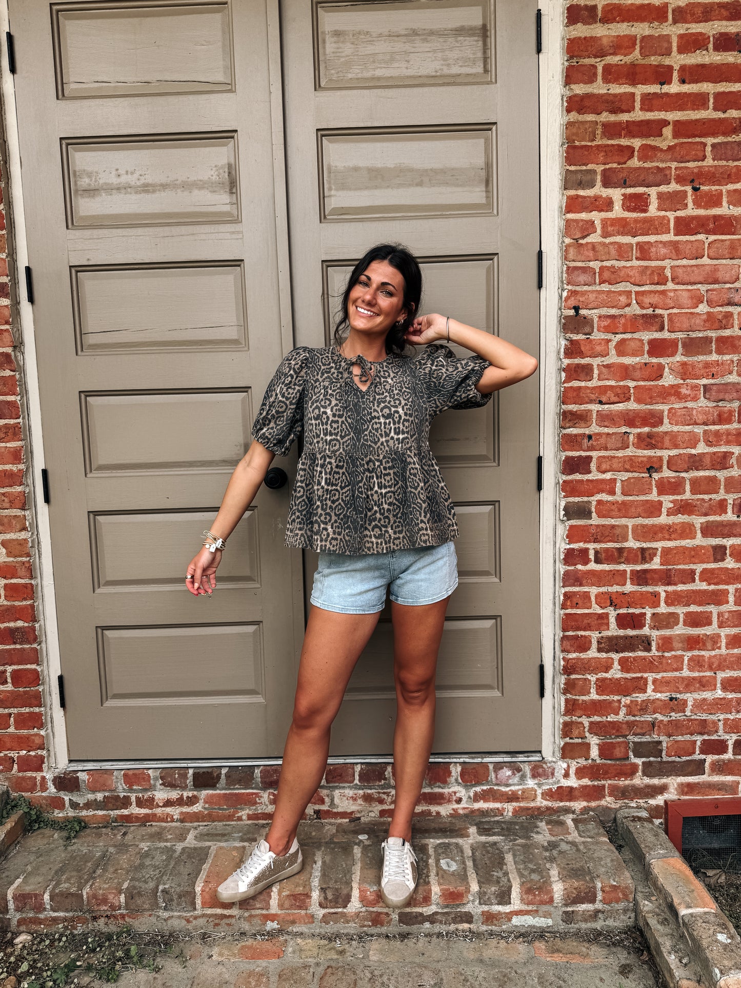 Cheetah Denim Peplum Top