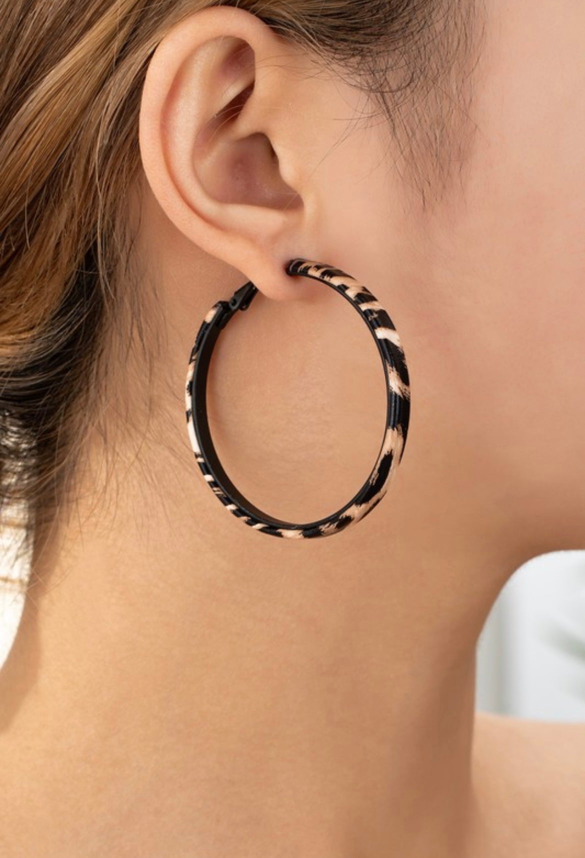 Leather Leopard Hoops