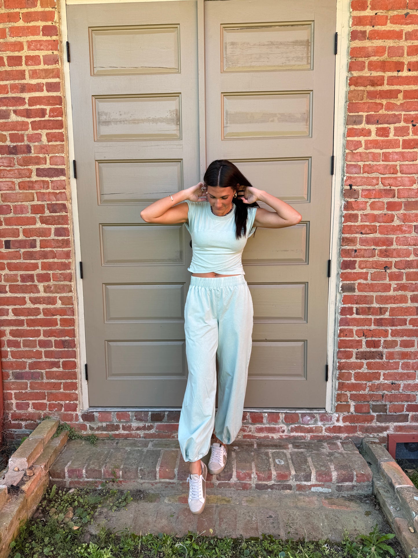 Topaz Green Washed Fitted Top