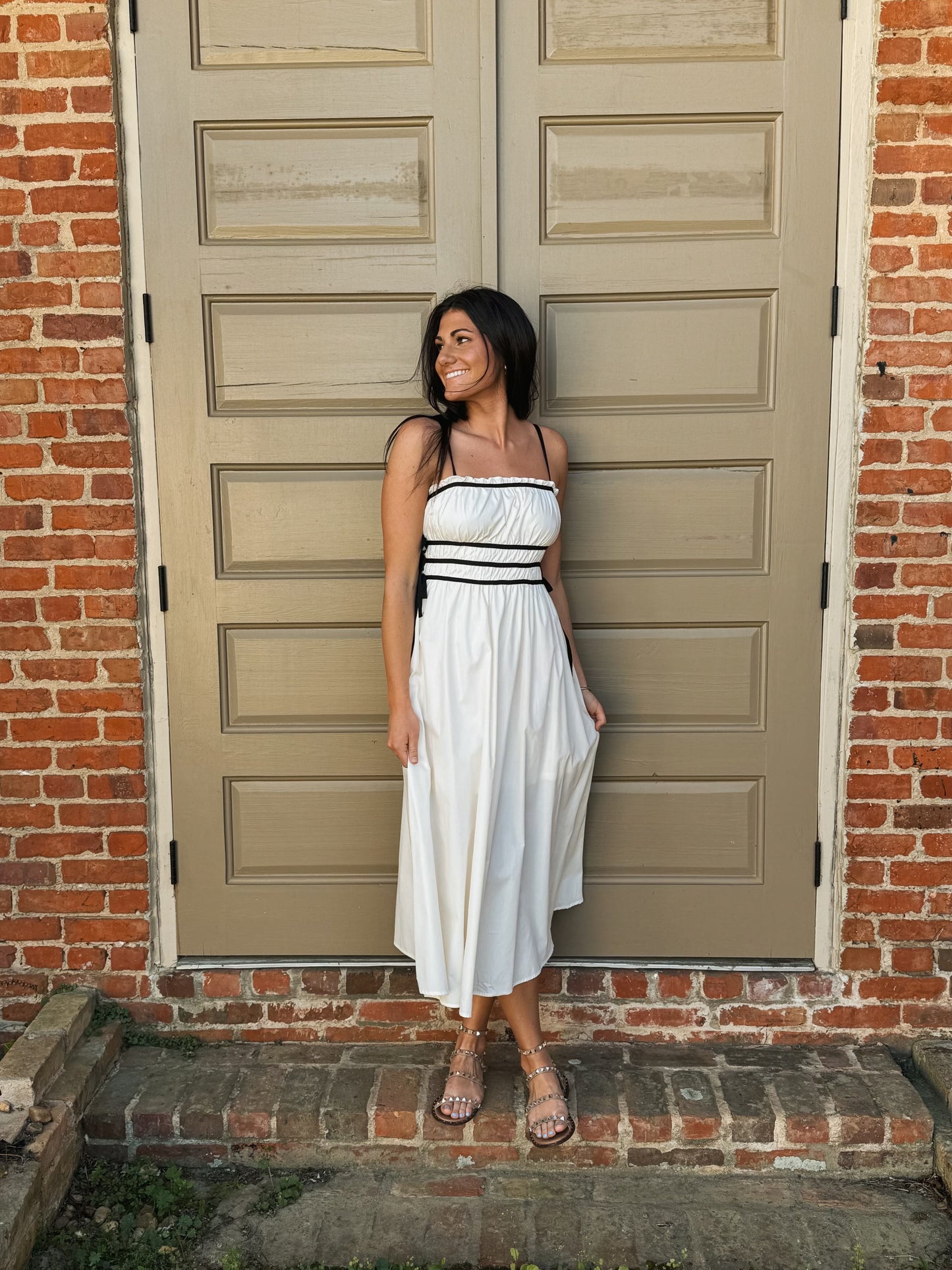 Cream & Black Contrasting Midi Dress