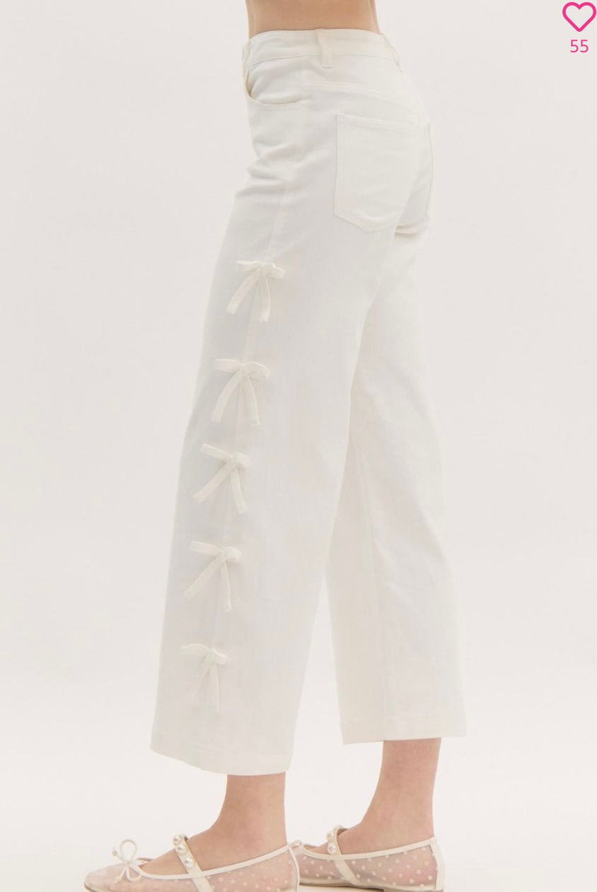 White Bow Cropped Denim
