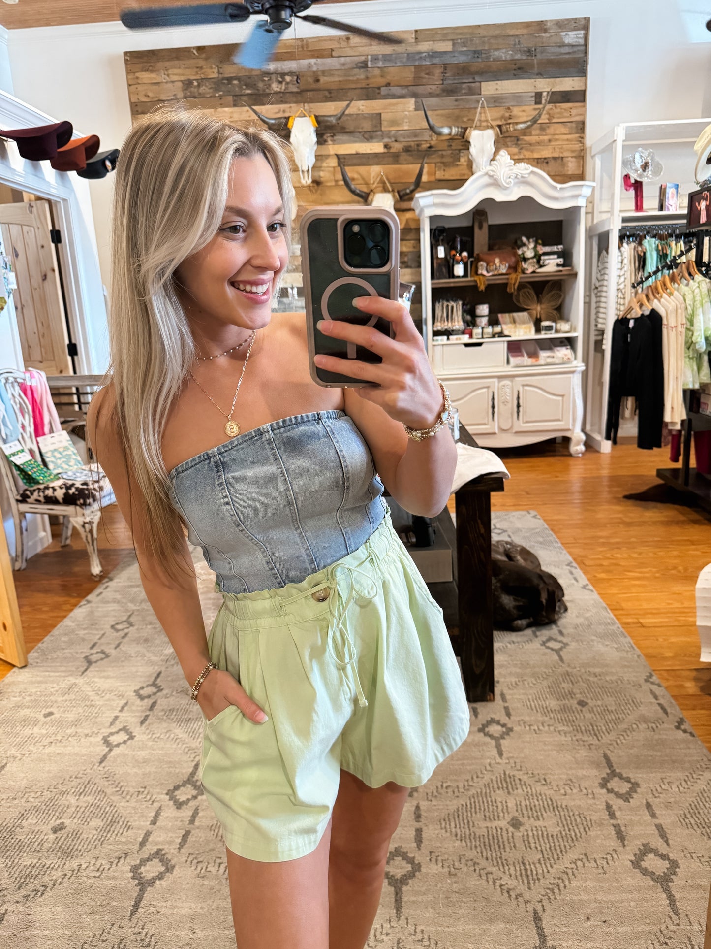 Medium Wash Denim Strapless Top