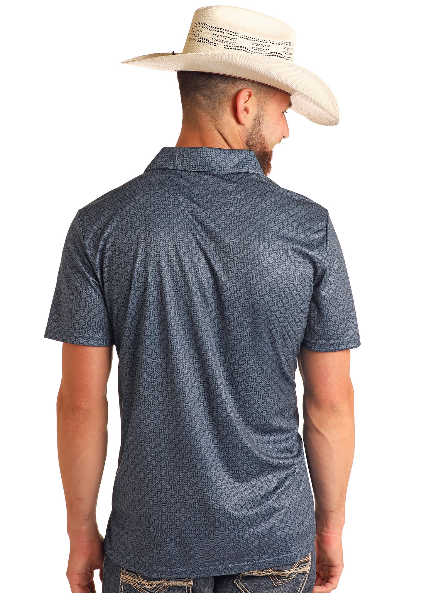 Navy Geo Printed Polo