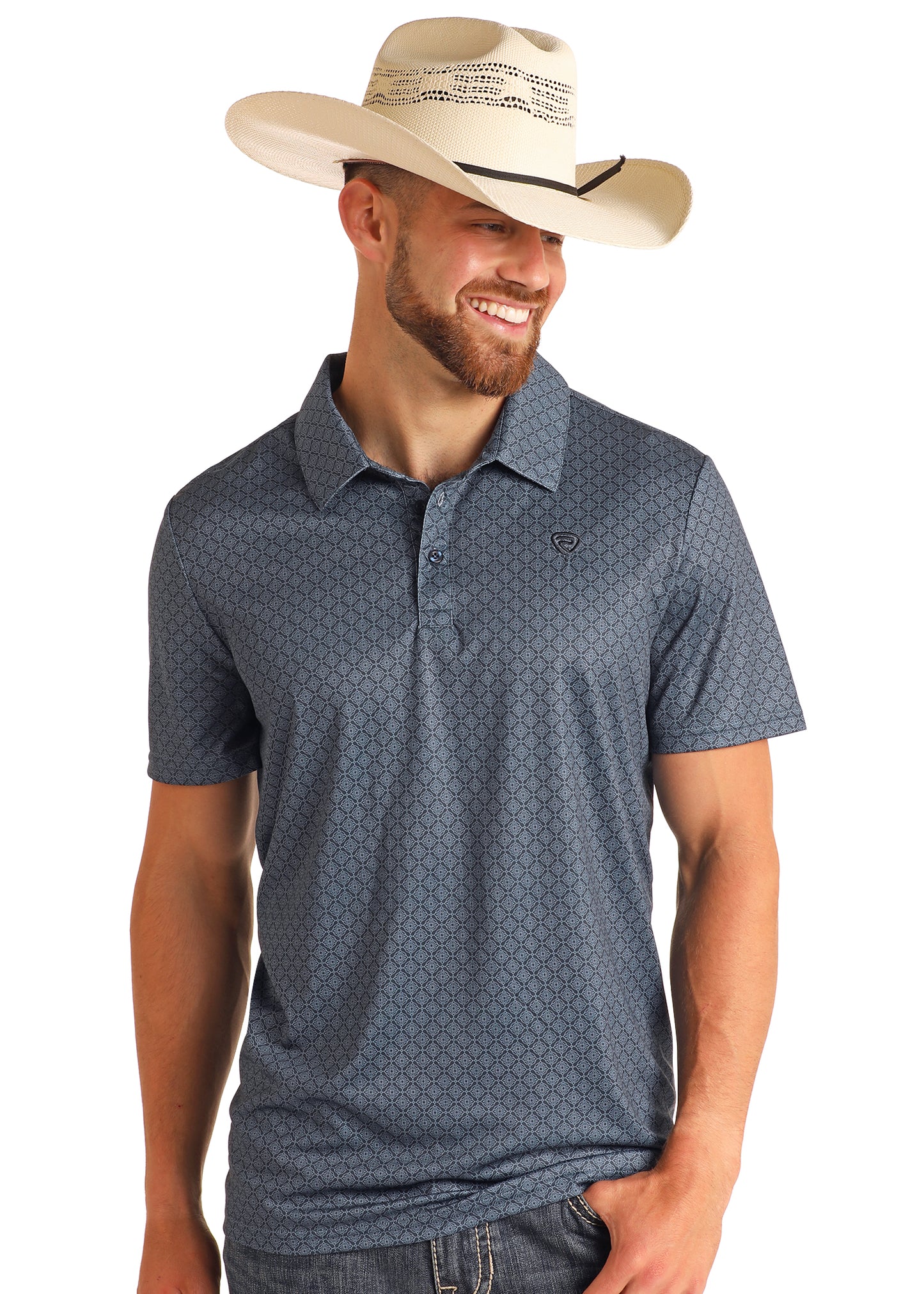Navy Geo Printed Polo