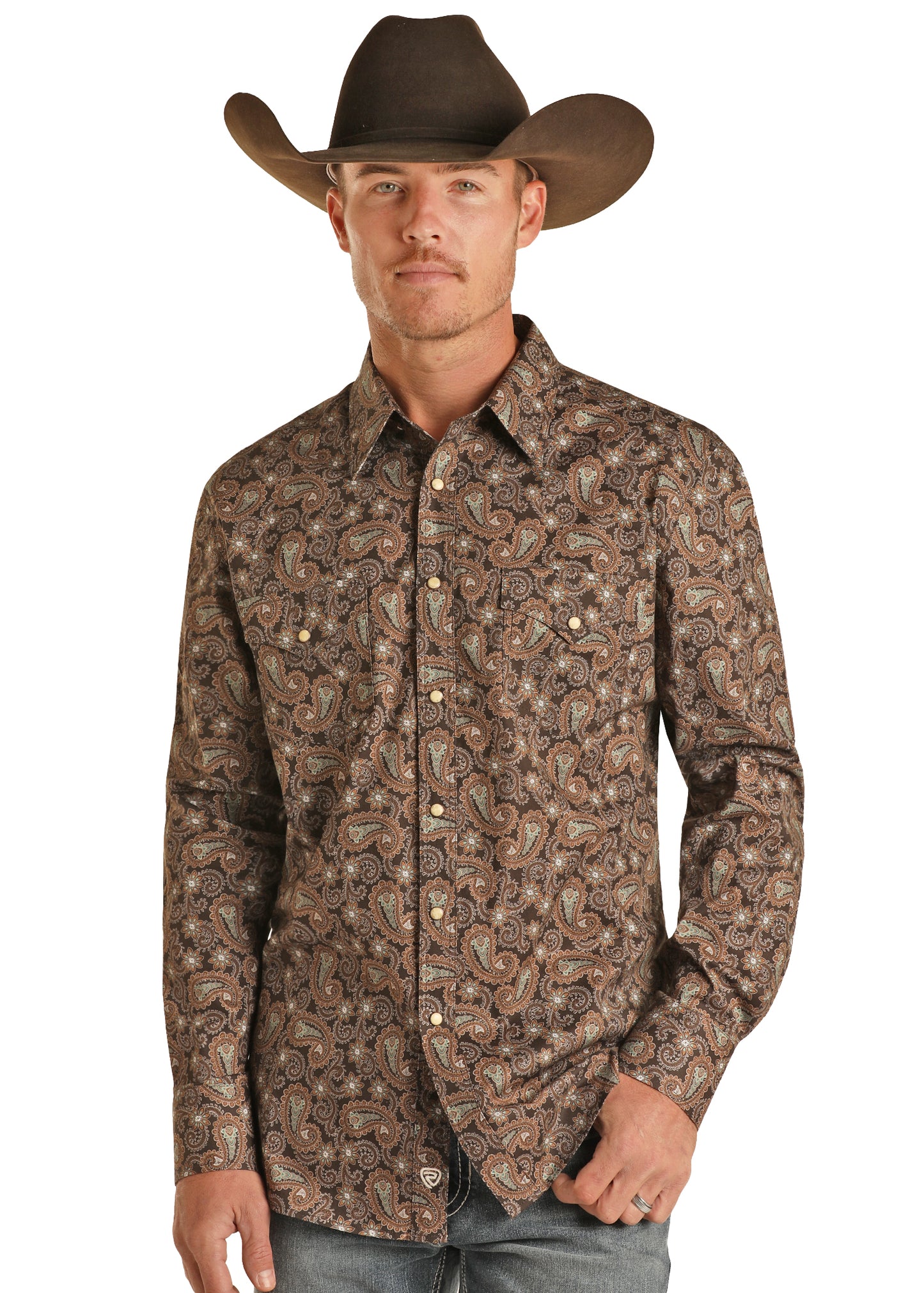 R&R Brown Paisley Pearl Snap