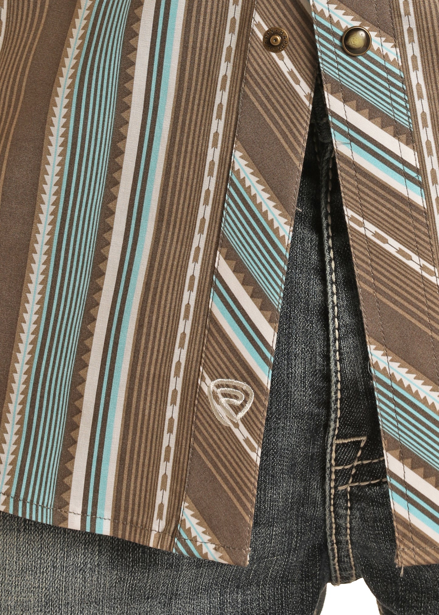 R&R Brown/Turq SS Pearl Snap