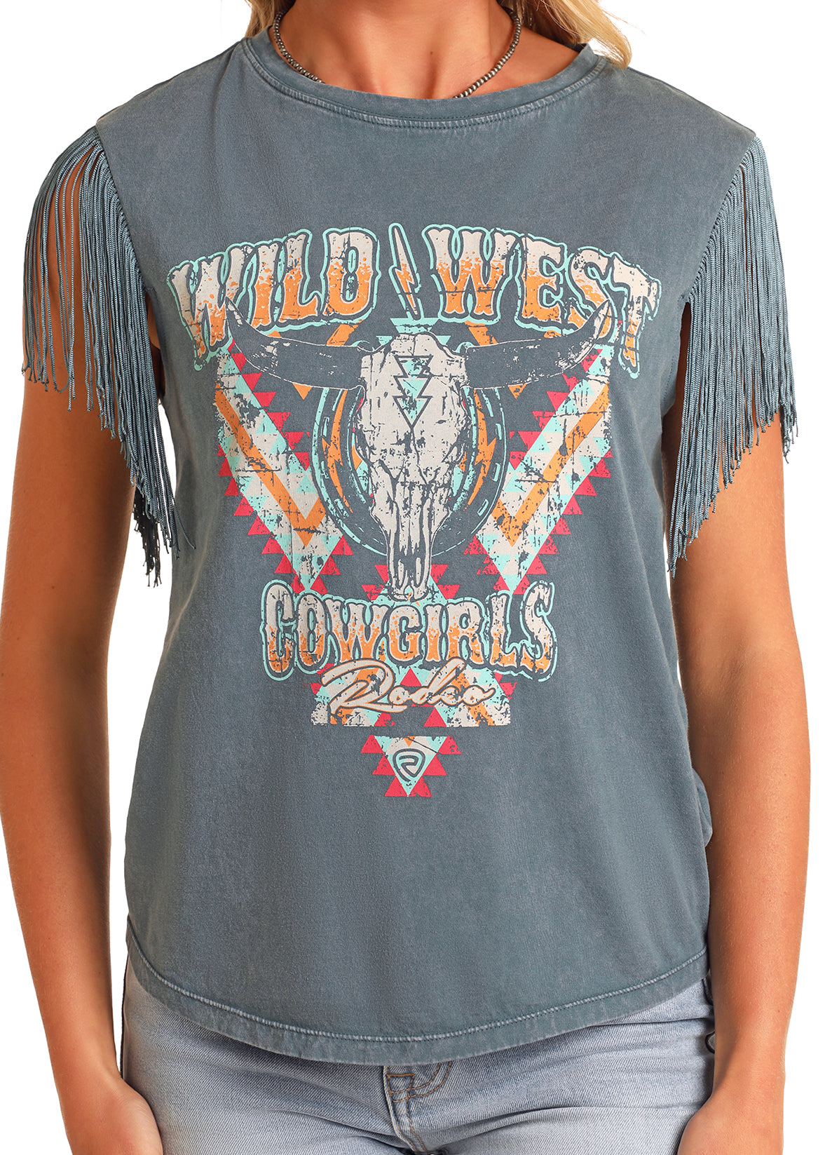 Dusty Blue Fringe Graphic Tank