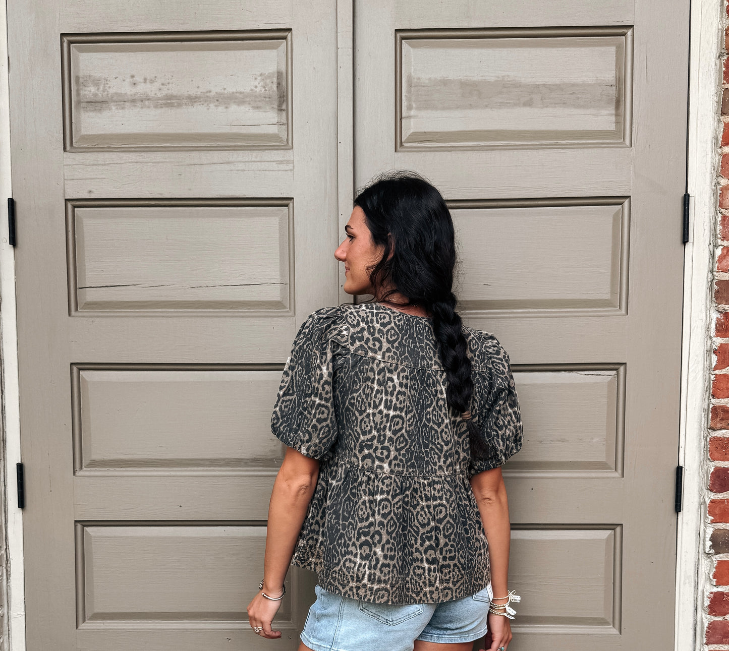 Cheetah Denim Peplum Top
