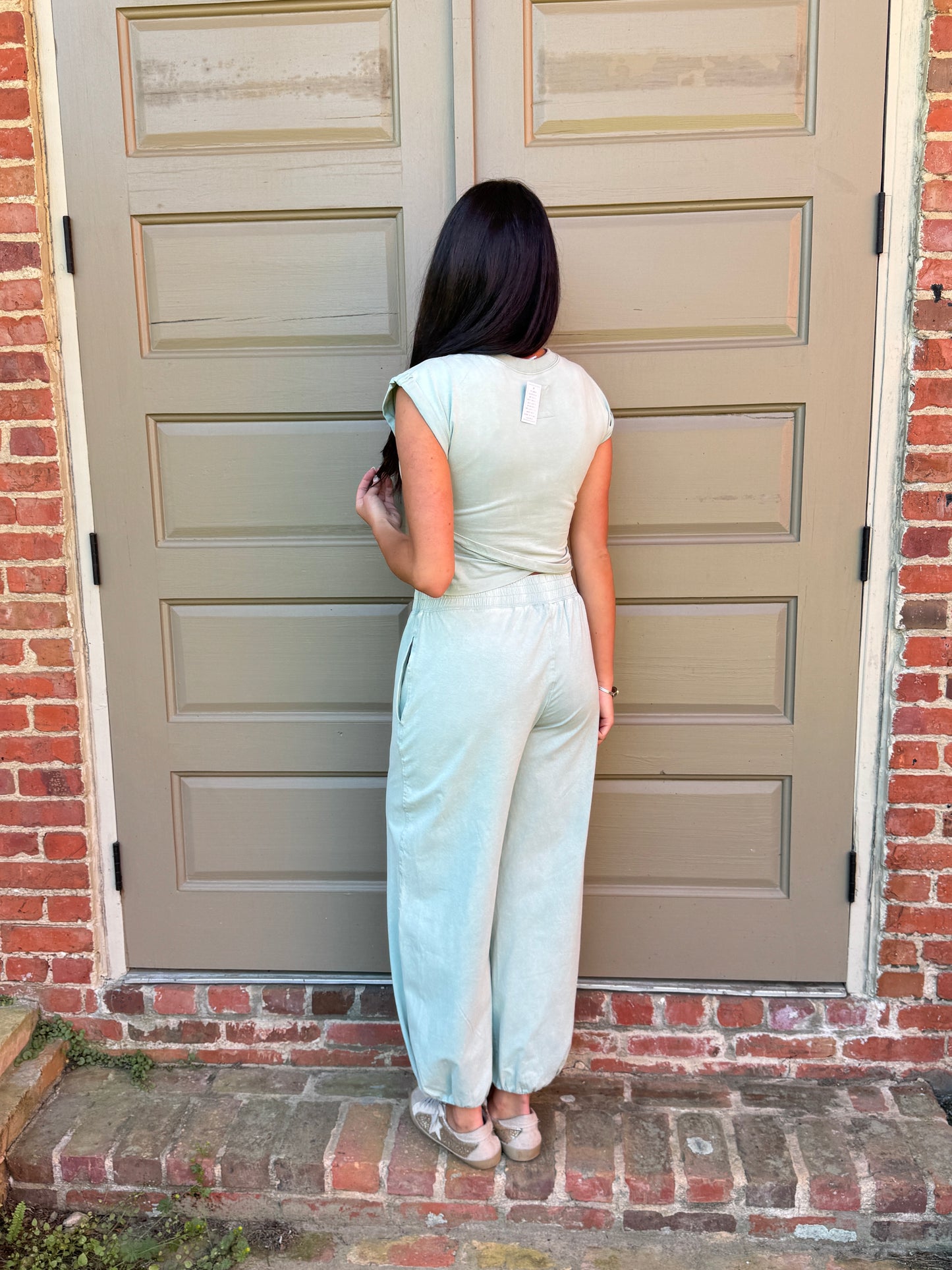 Topaz Green Washed Fitted Top