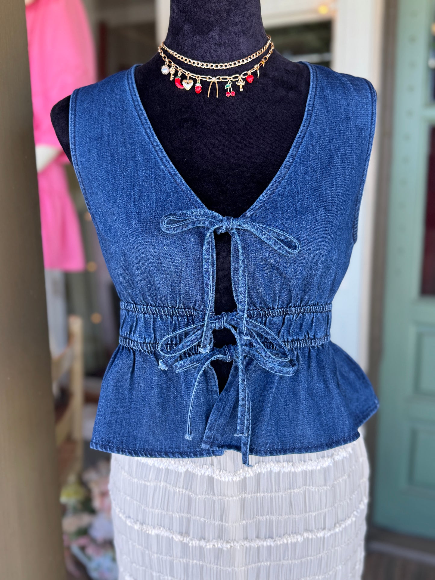 Denim Bow Tying Vest Top