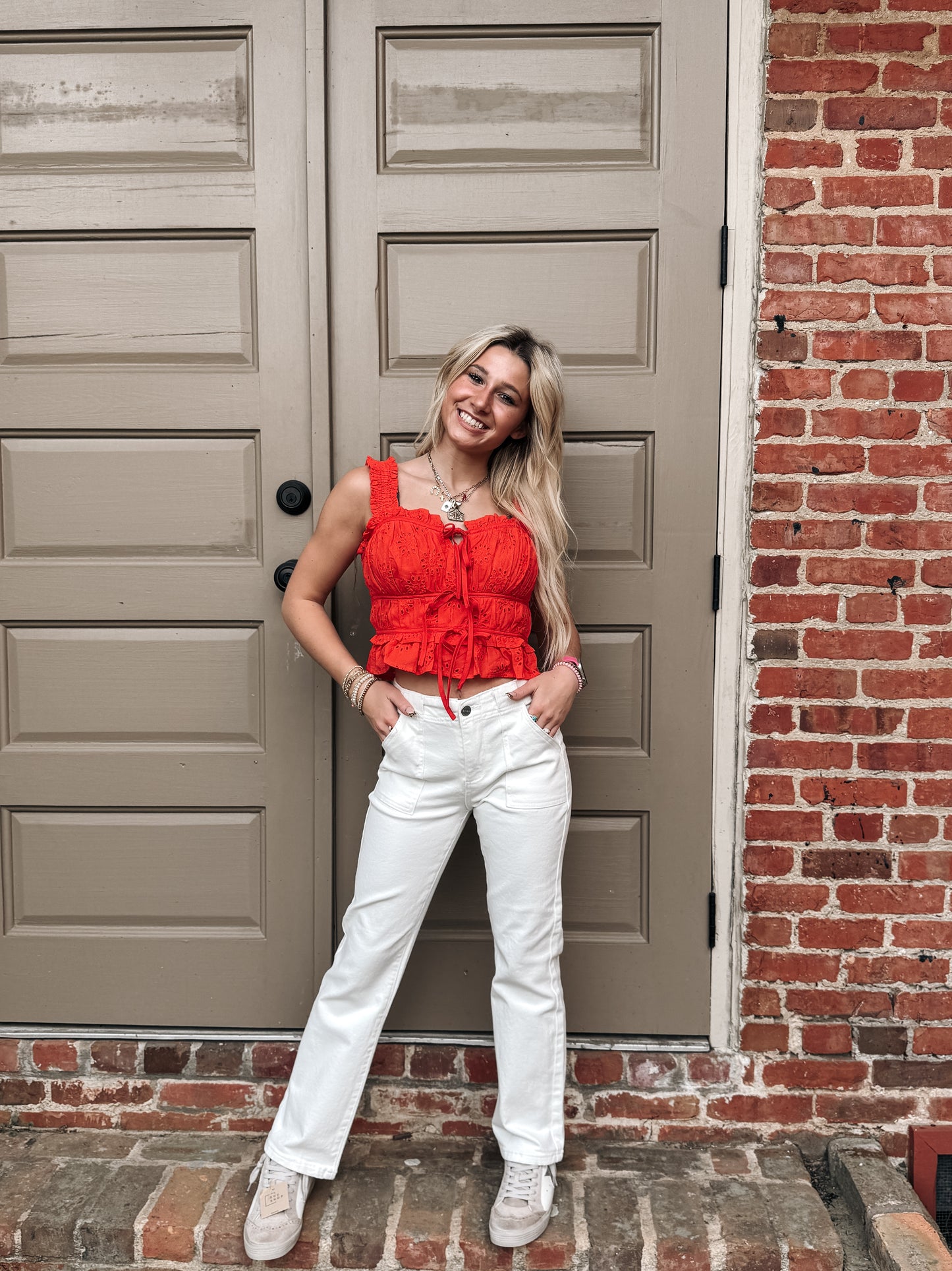Sunset Red Eyelet Tank