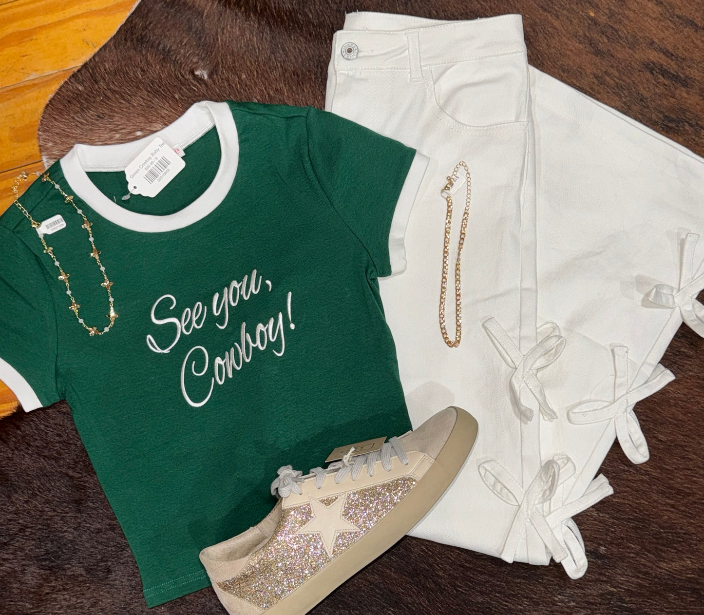 White Bow Cropped Denim
