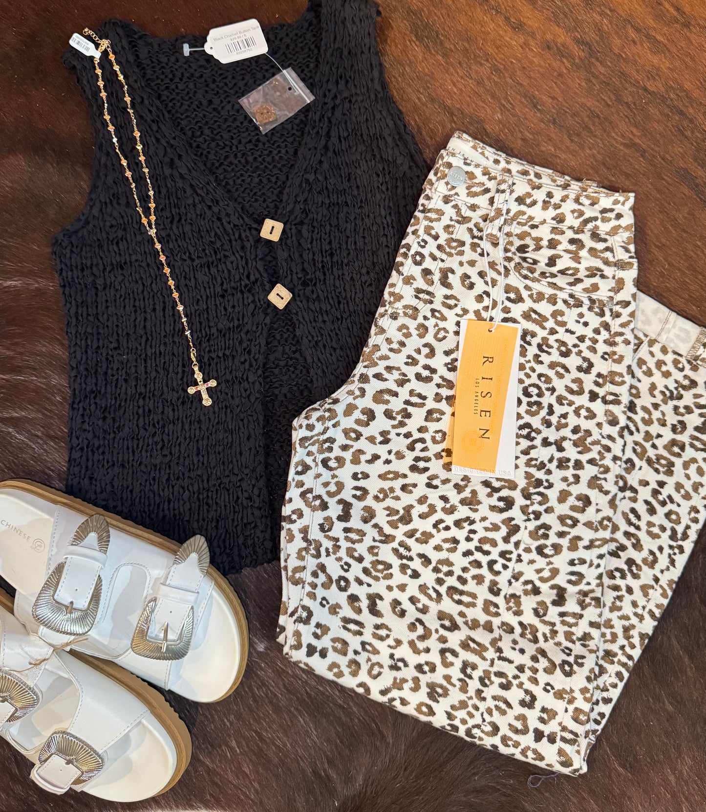 Black Crochet Button Tank