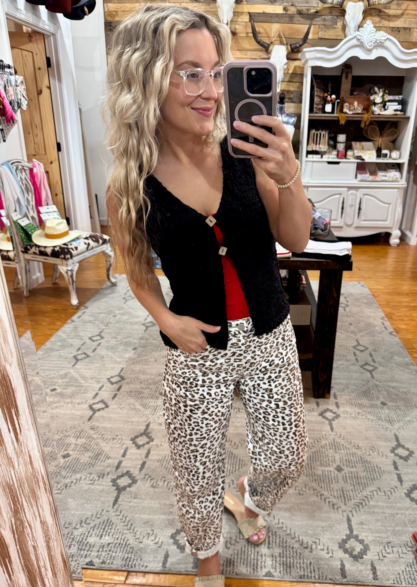 Black Crochet Button Tank