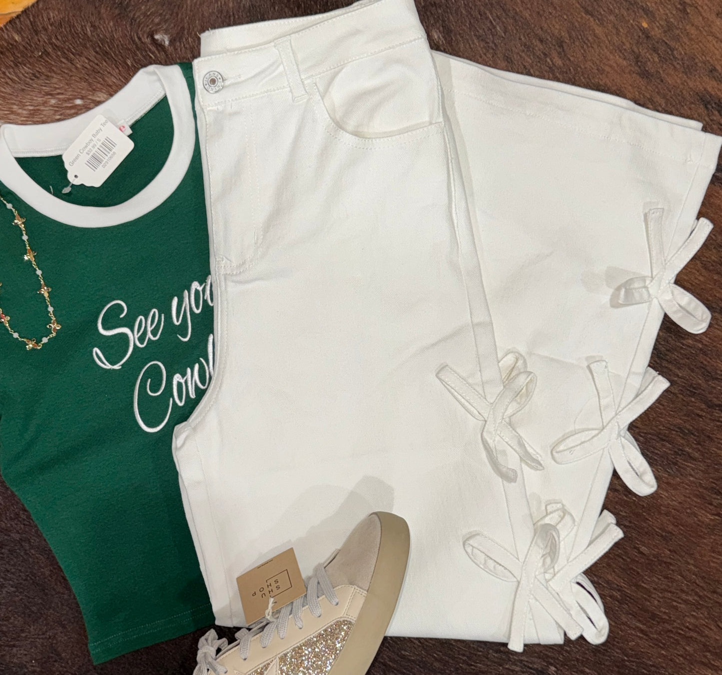 White Bow Cropped Denim