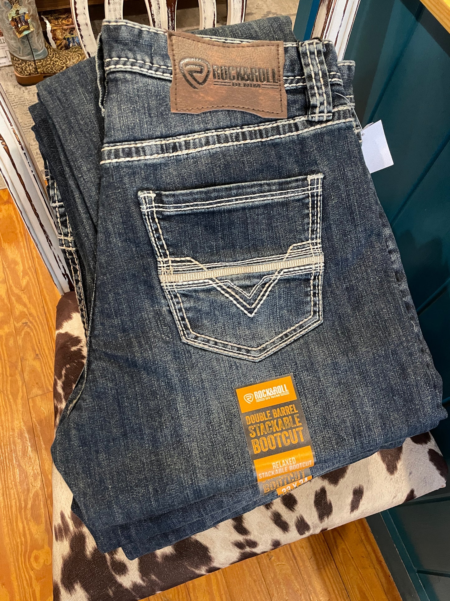 R&R Double Barrel Relaxed Stack Bootcut Med Vin