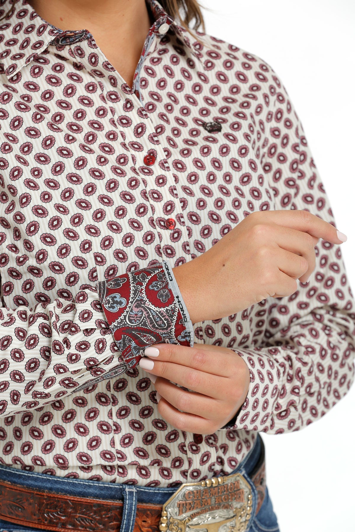 Cinch Cream & Raspberry Button Down