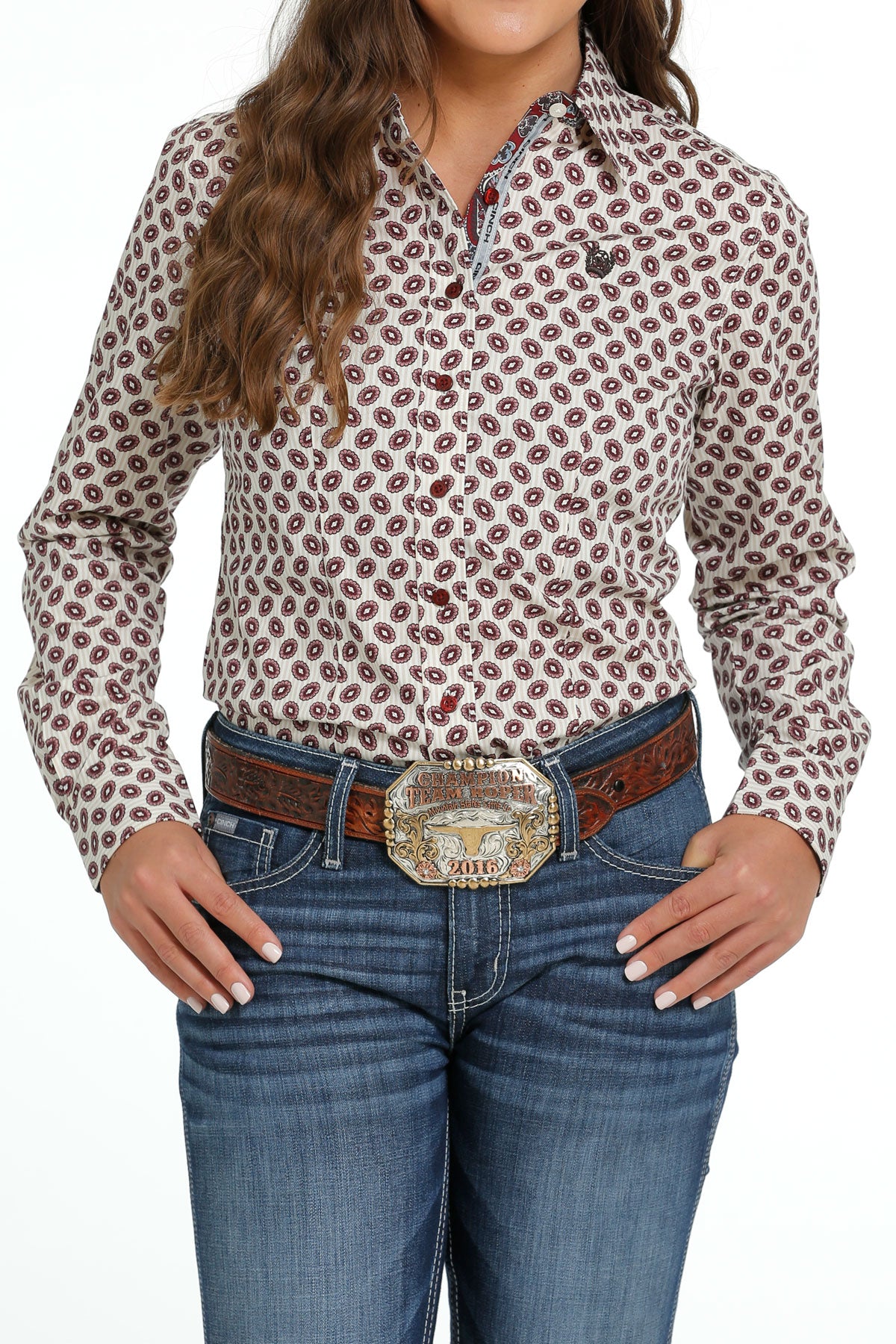 Cinch Cream & Raspberry Button Down