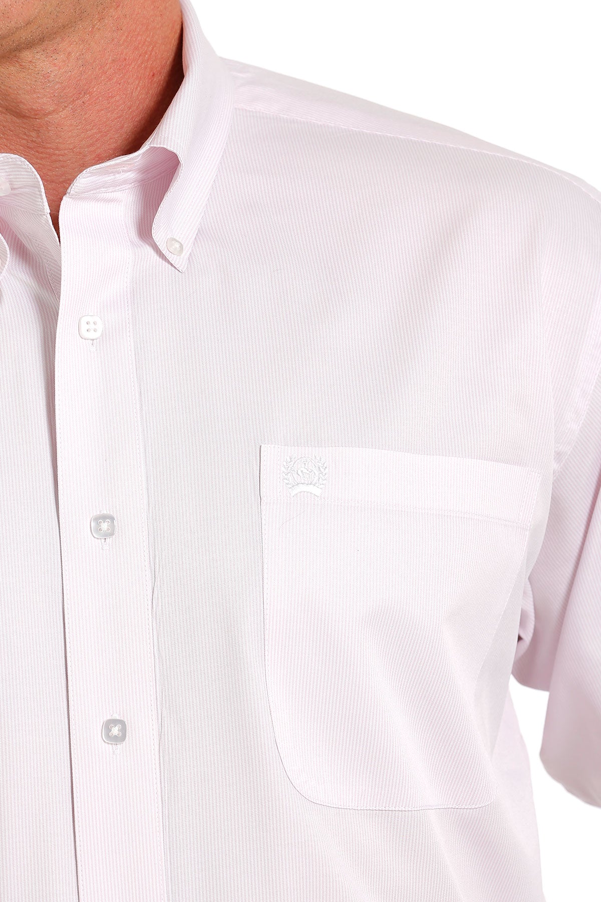 Camisa con botones de tencel a rayas pequeñas en color rosa con cincha