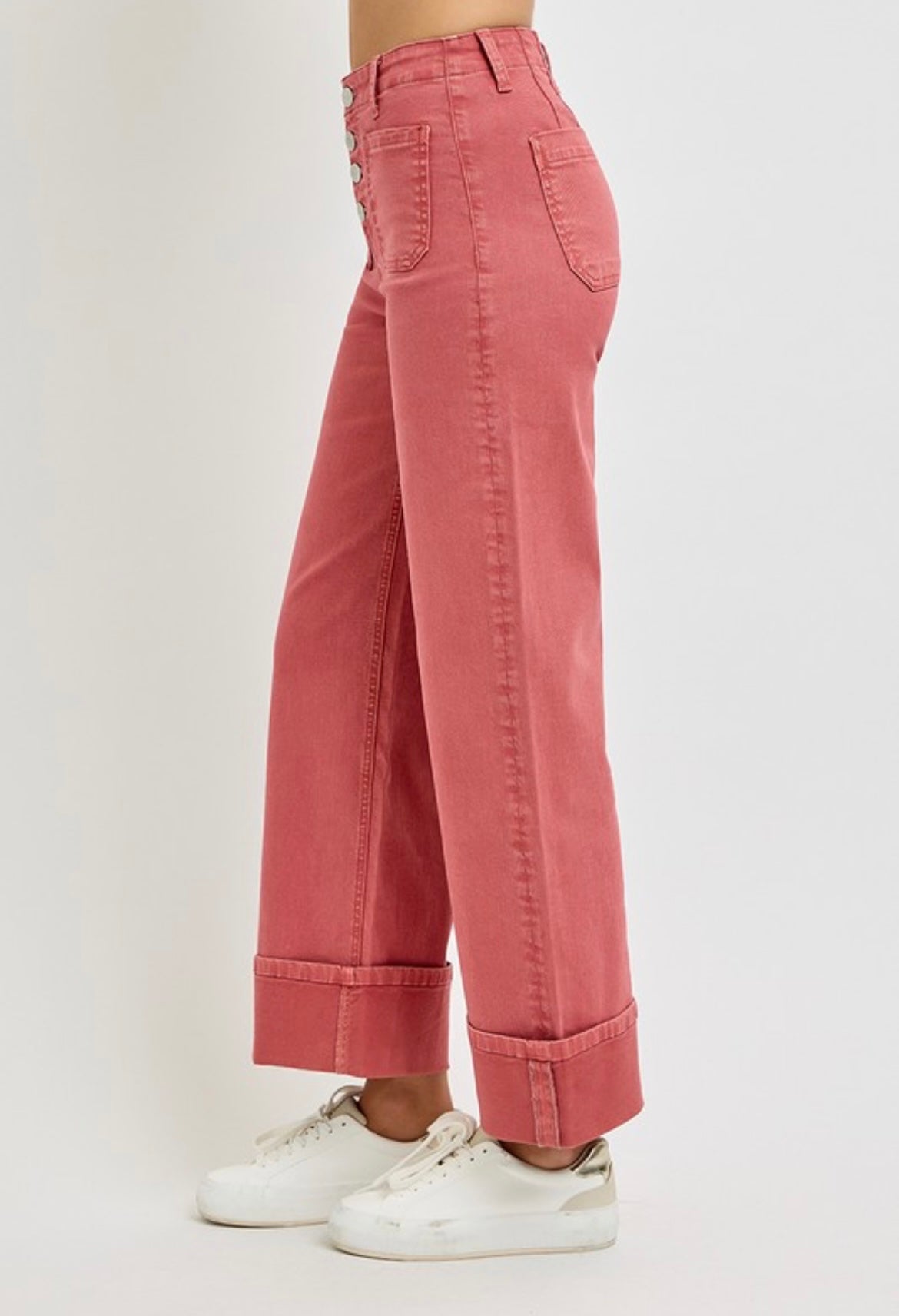 Risen Red Brick Front Pocket Cuff Denim