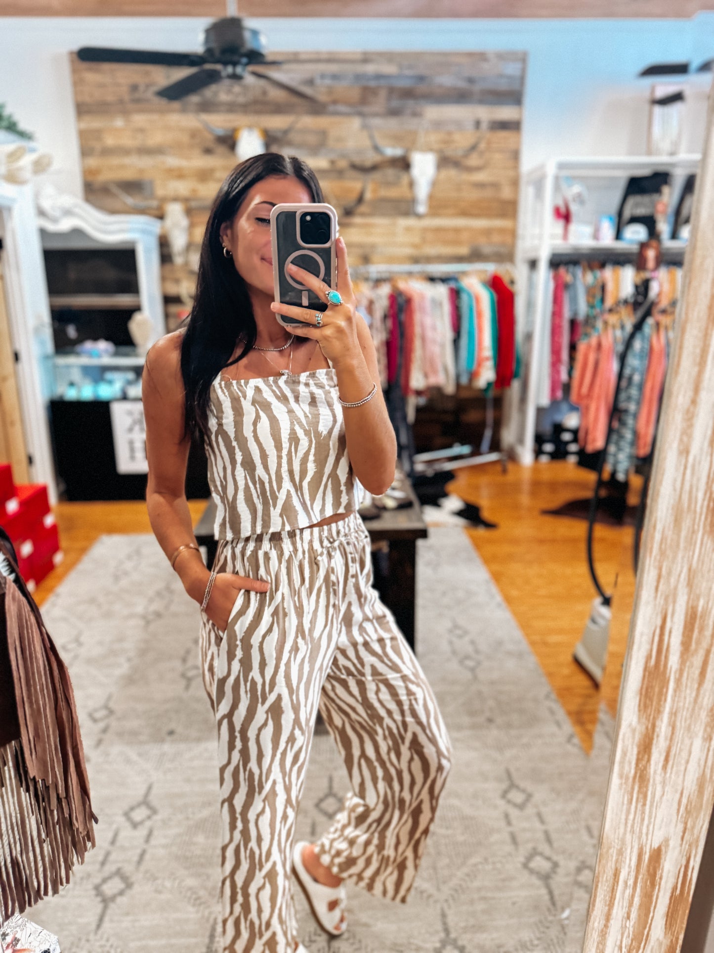 Mocha Zebra Flowy Wide Leg Pants