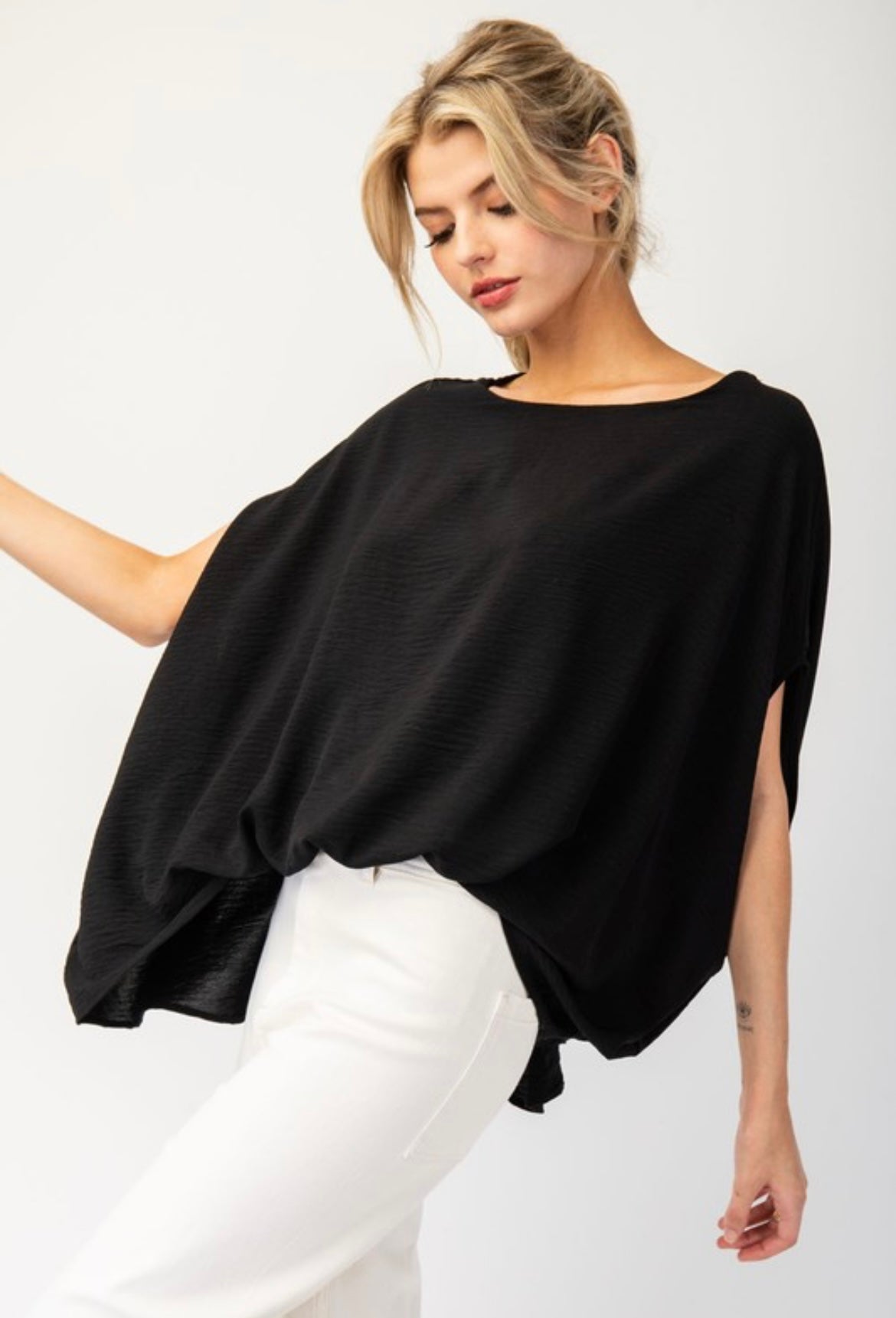 Black Sleeveless Bat Wing Top