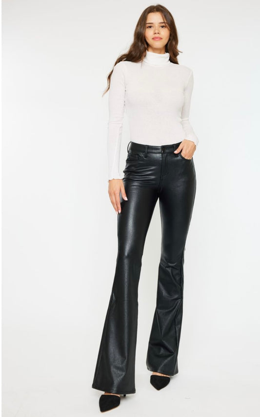 Black Faux Leather Flares