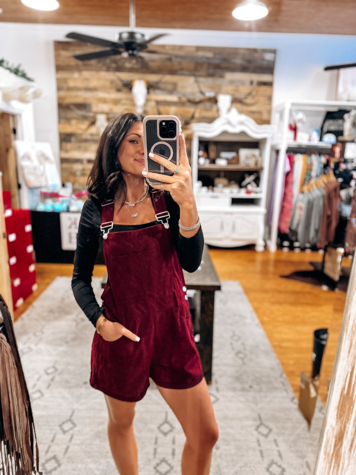 Maroon Corduroy Overall Shorts