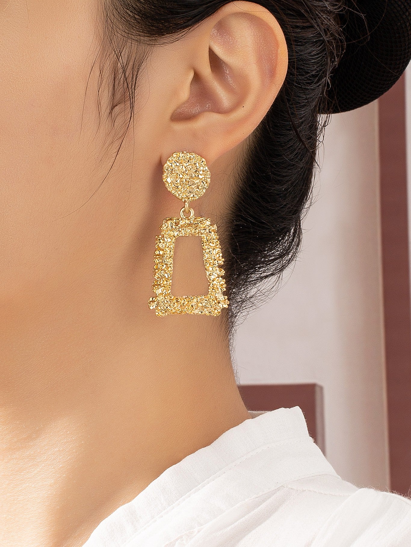 Gold Textured Dangle Earring