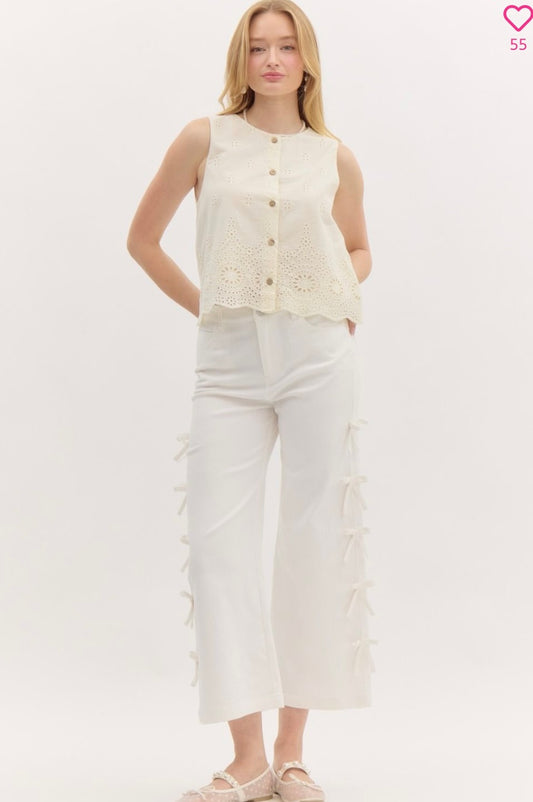 White Bow Cropped Denim